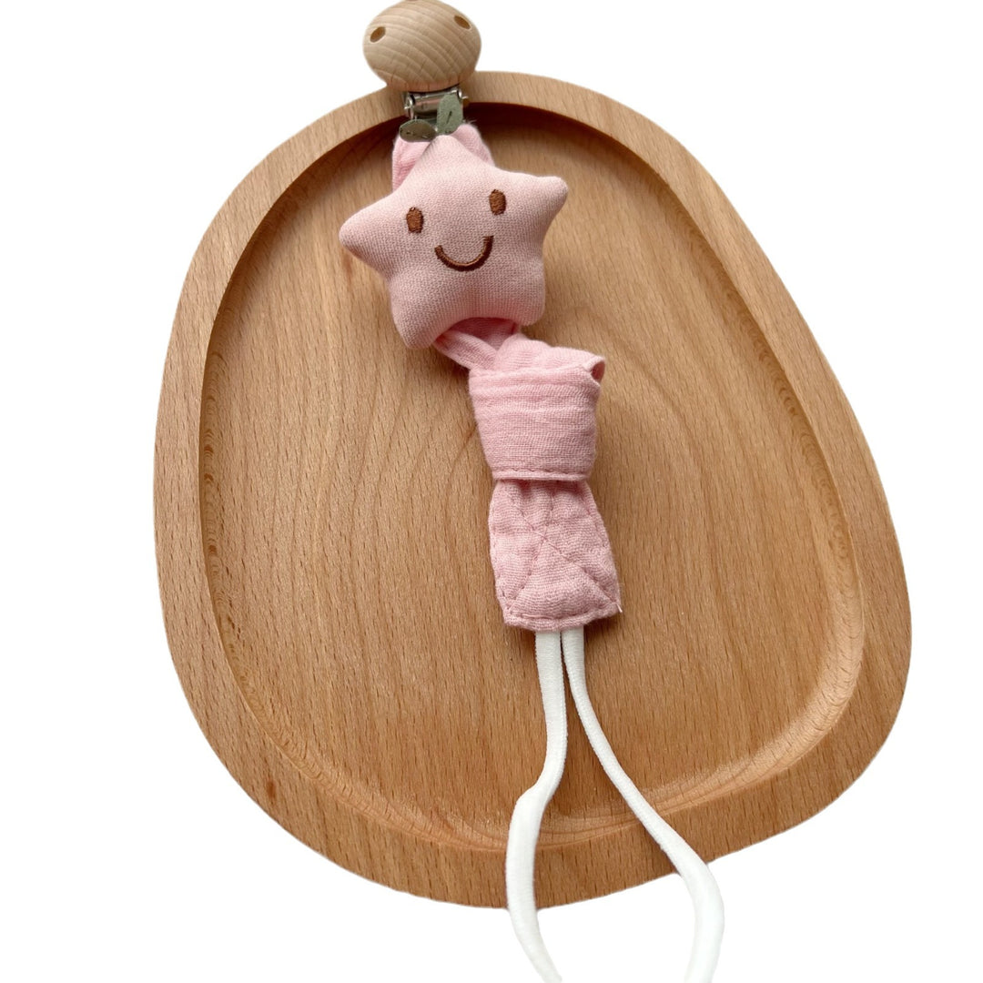 Pacifier and Comforter Clip with Wooden Safety Clasp