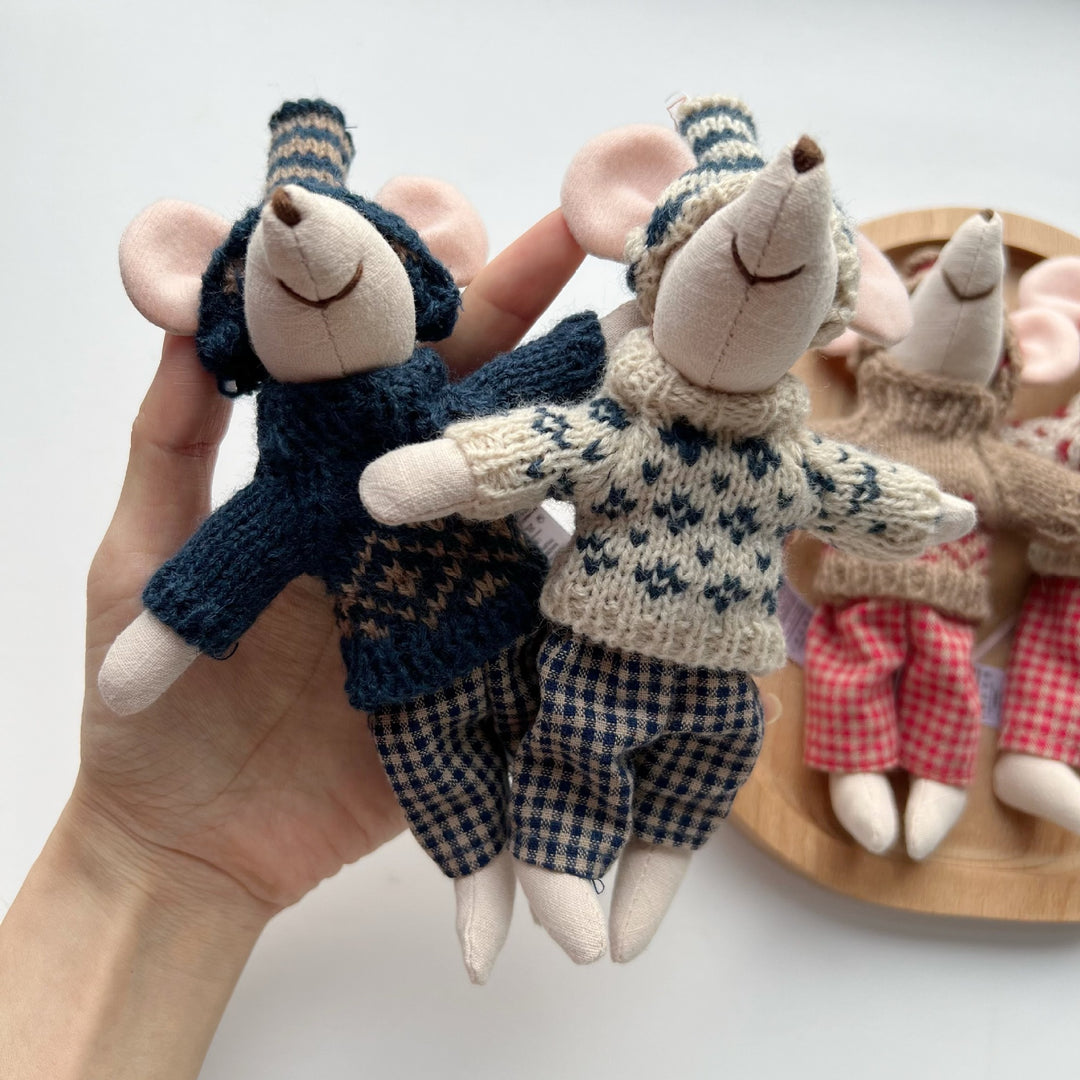 Handcrafted Cotton Plush Mouse Doll with Crochet Dress