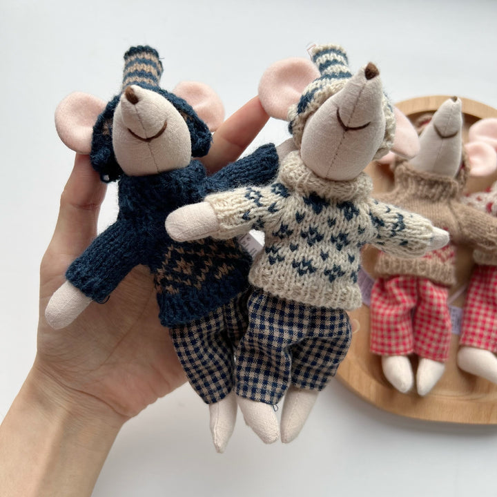 Handcrafted Cotton Plush Mouse Doll with Crochet Dress