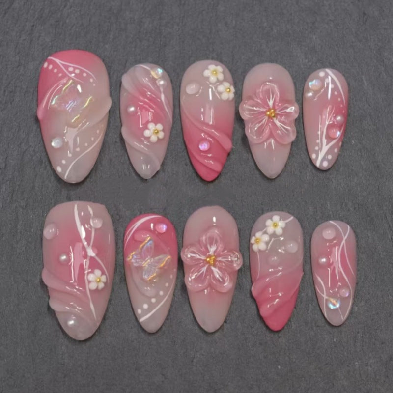 Artistic Floral and Star-Embellished Press-On Nail Set Kalsten