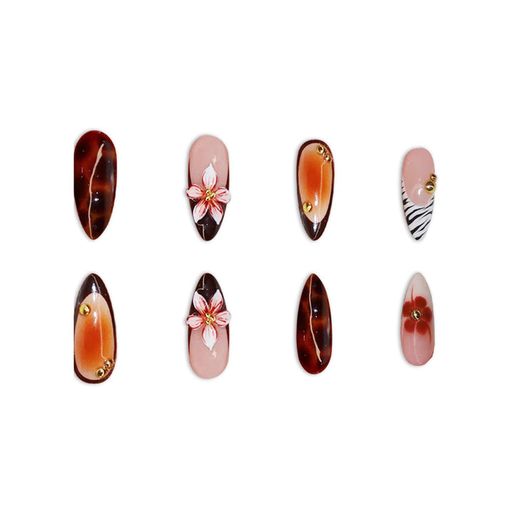 Artistic Press-On Nail Set with Floral Accents Kalsten