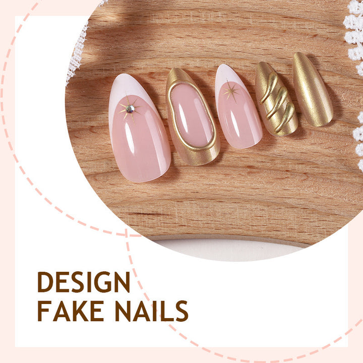 Elegant artificial nail set with golden accents Kalsten