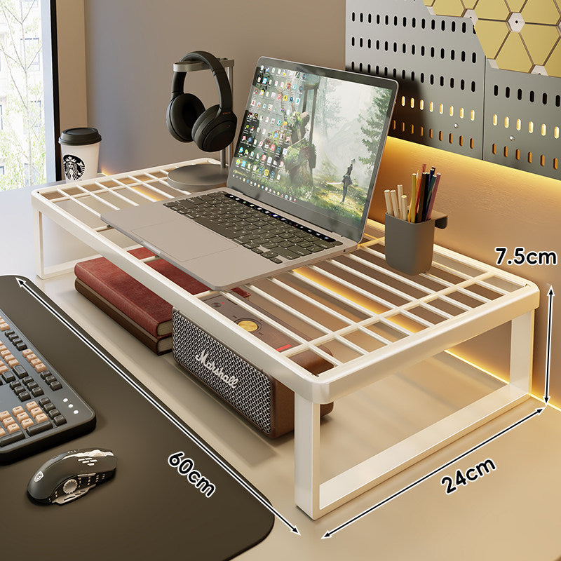 Ventilated Metal Desk Riser Shelf with Open Grid Surface and Under-Storage