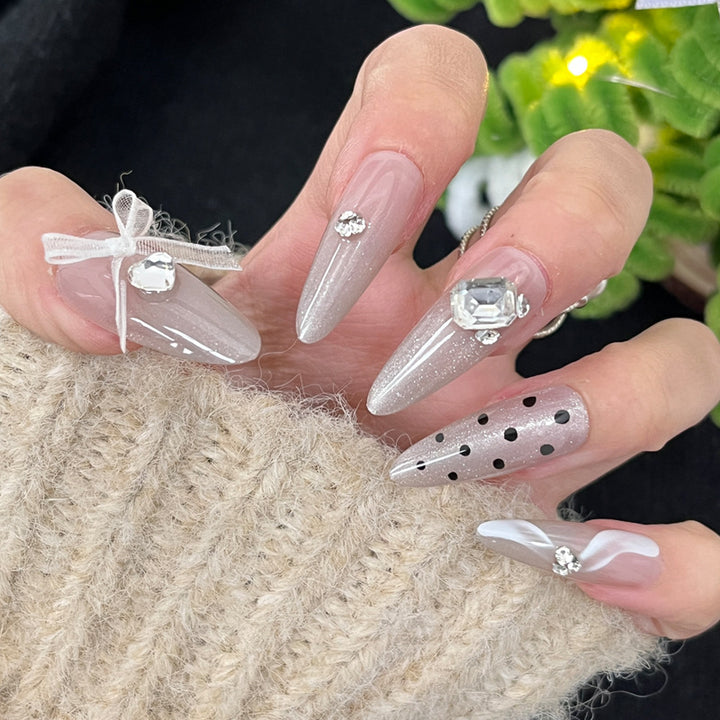 Decorative Stiletto Press-On Nails with Rhinestone Embellishments Kalsten