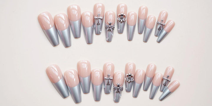 Decorative Press-On Nails with Silver Accents