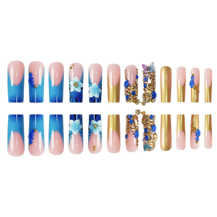 Artistic 3D Decorative Press-On Nails with Gemstone Accents Kalsten