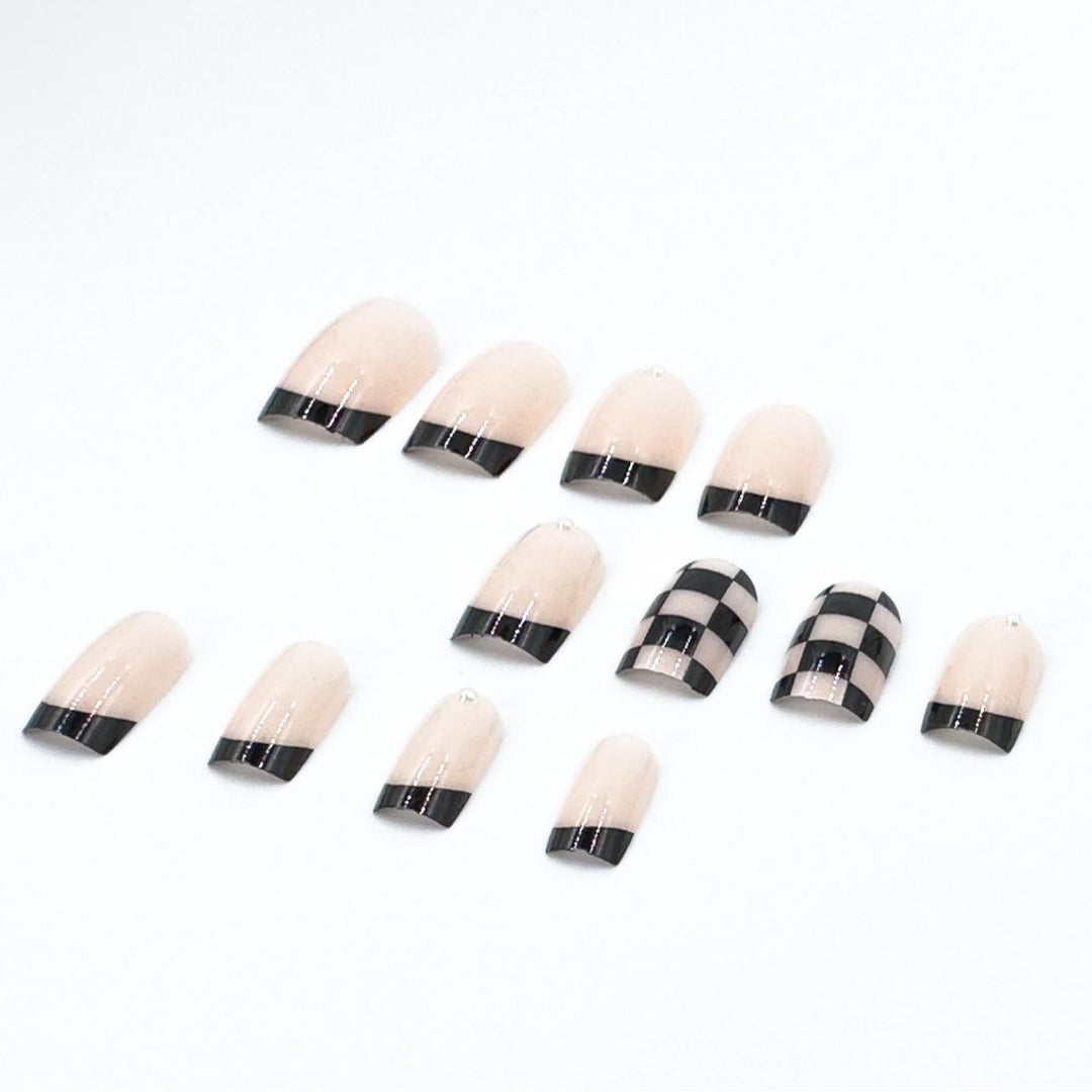 Trendy Checkerboard French Tip Nail Art Set