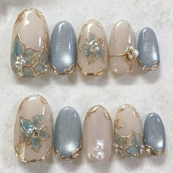 Elegant Floral Embellished Press-On Nail Set Kalsten