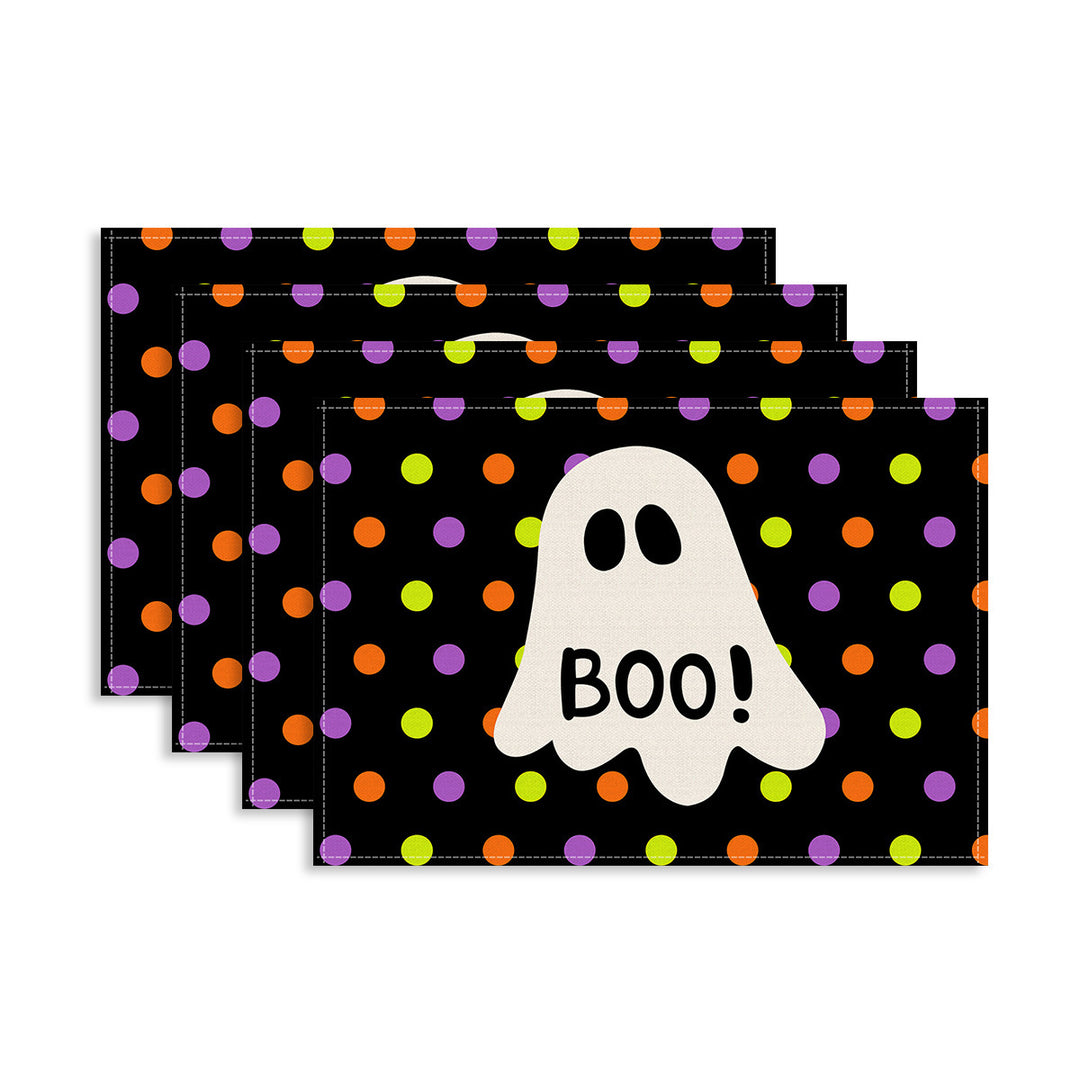 Multi-piece Halloween table set made of wipeable vinyl non-slip placemats