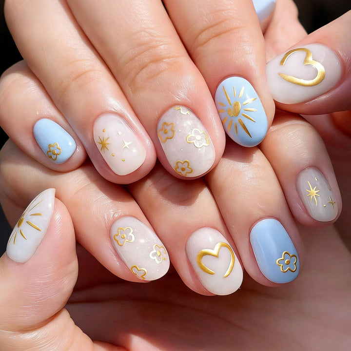 Artificial nail set with floral and geometric designs Kalsten