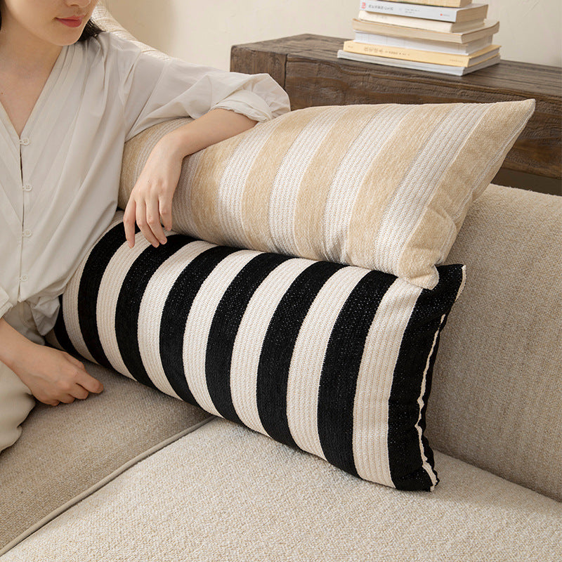 Long striped linen-cotton lumbar pillow for sofa and bed Kalsten