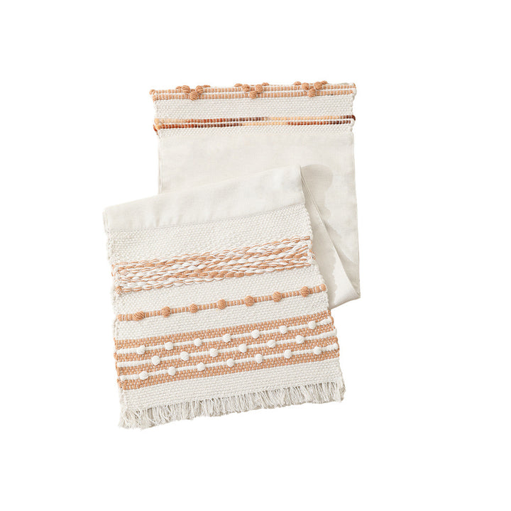 Woven cotton table runner with fringes and textured pattern Kalsten
