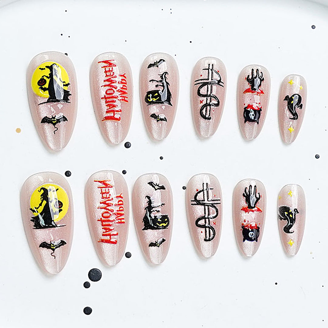Artistic Press-On Nail Set with Cherry Blossom Design Kalsten