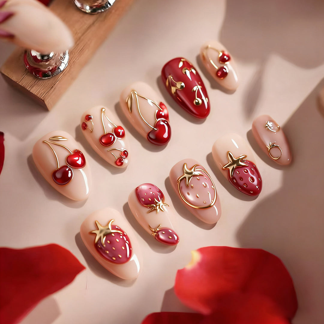 Artistic Floral-Accent Press-On Nails Set Kalsten