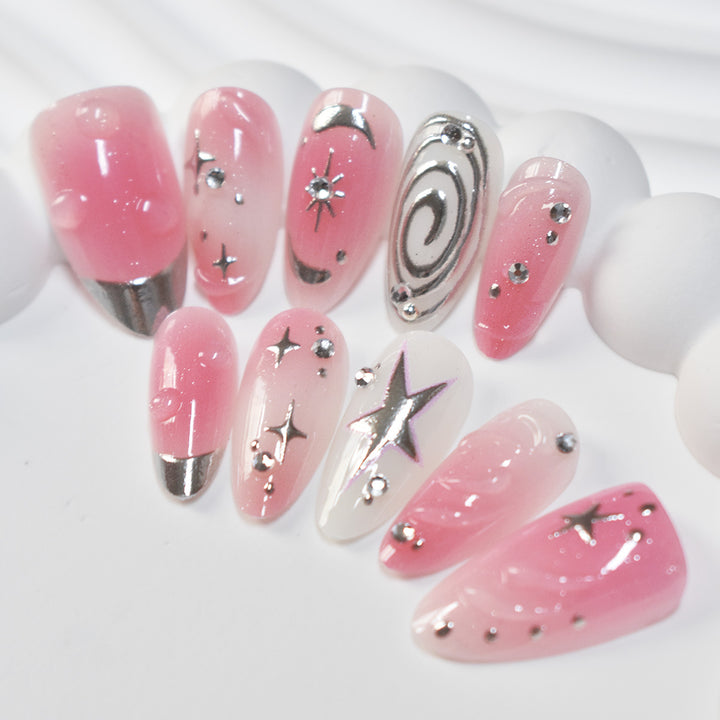 Artistic Star-Embellished Press-On Nail Design Kalsten