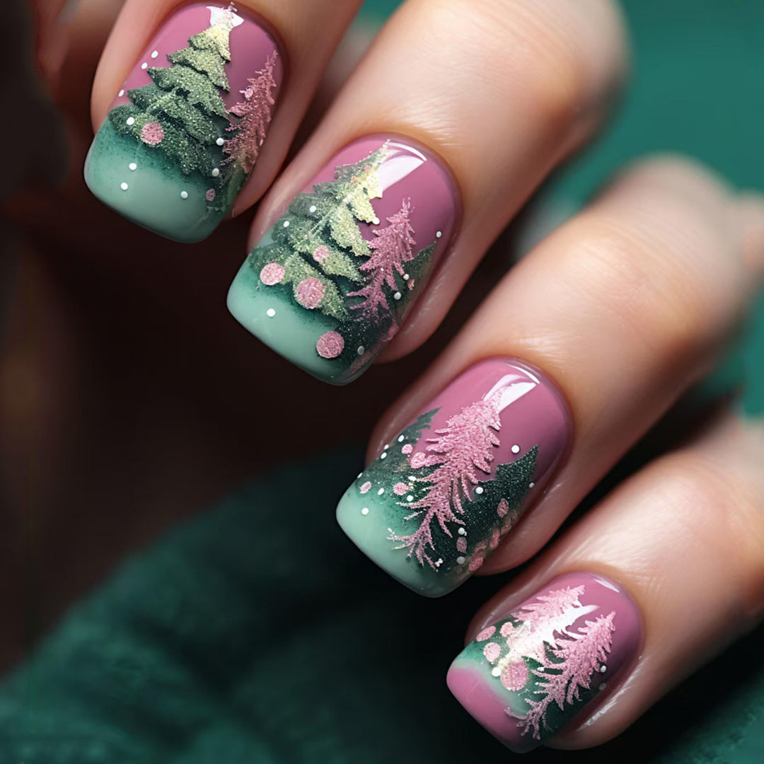 Artificial nails with festive Christmas tree design Kalsten