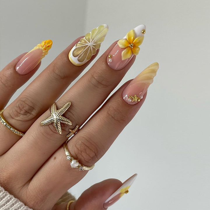 Artistic Floral Stiletto Press-On Nails Set with 3D Details Kalsten