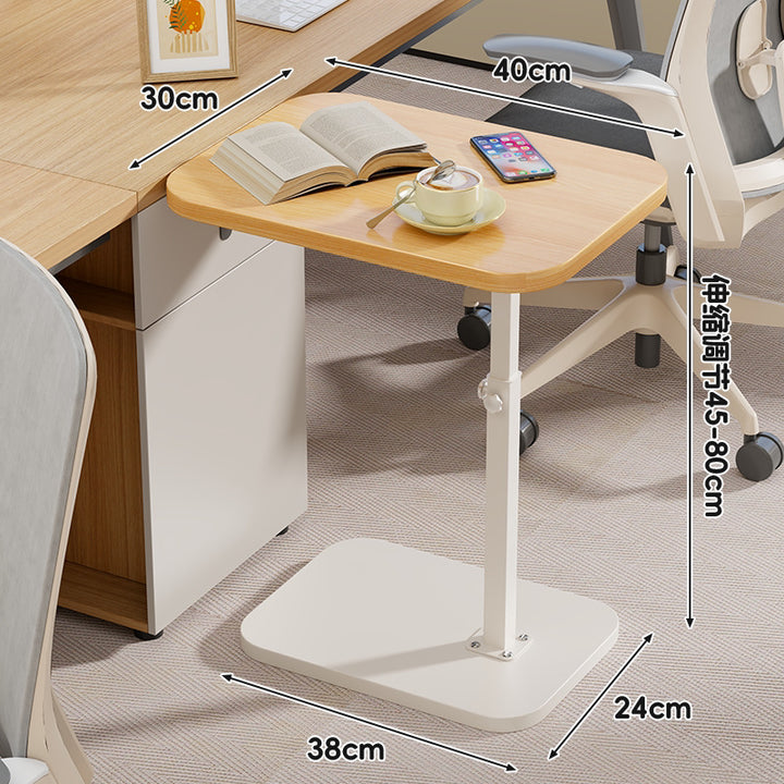 Adjustable Height Portable Side Table with Wood-Effect Top and Heavy-Duty Base