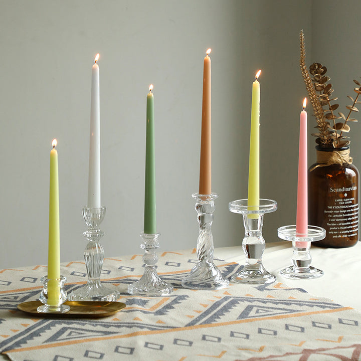 Decorative Taper Candle Set with Mixed-Height Glass and Brass Holders