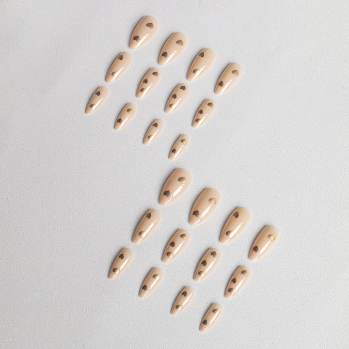 Elegant Heart-Decorated Press-On Nail Set