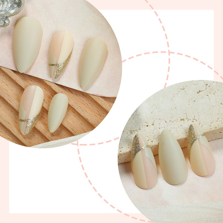 Elegant Press-On Nail Set with Artistic Gold Accents Kalsten