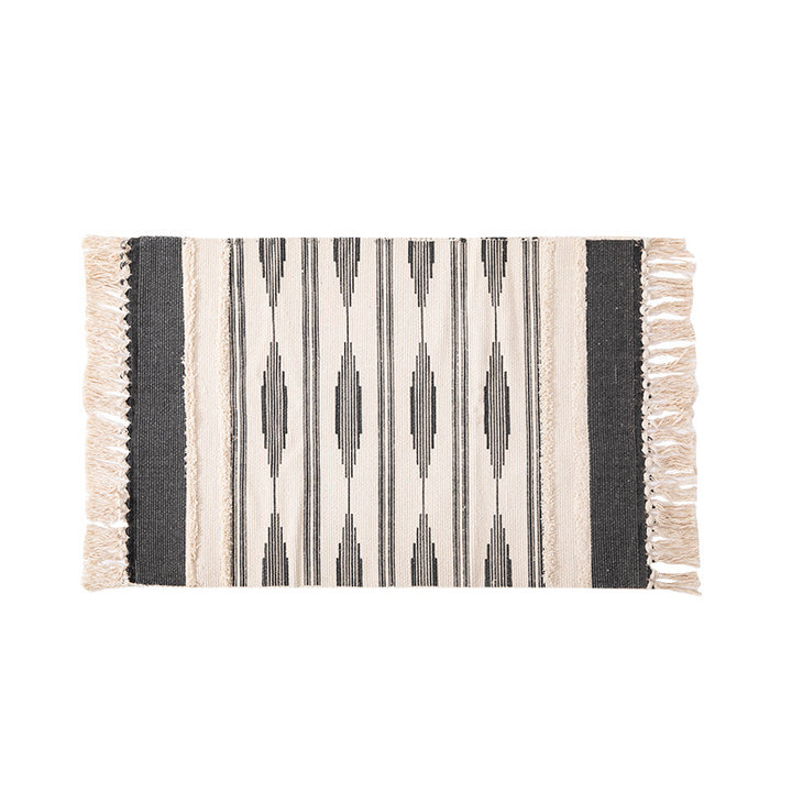 Woven runner rug with fringes and geometric ethnic pattern Kalsten