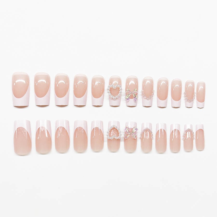 Acrylic nail set with elegant pearl and 3D flower decorations Kalsten