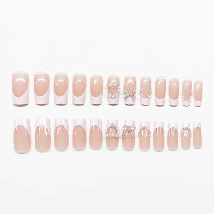 Acrylic nail set with elegant pearl and 3D flower decorations Kalsten