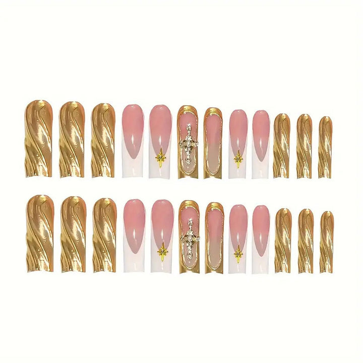Elegant Press-On Nail Art with Gold Accents Kalsten