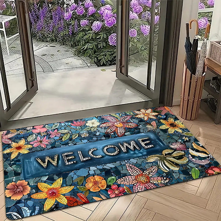 Mosaic Floral Welcome Mat