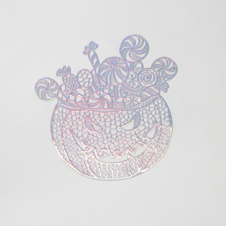 Filigree laser-cut pumpkin placemat made of wood for Halloween table decoration
