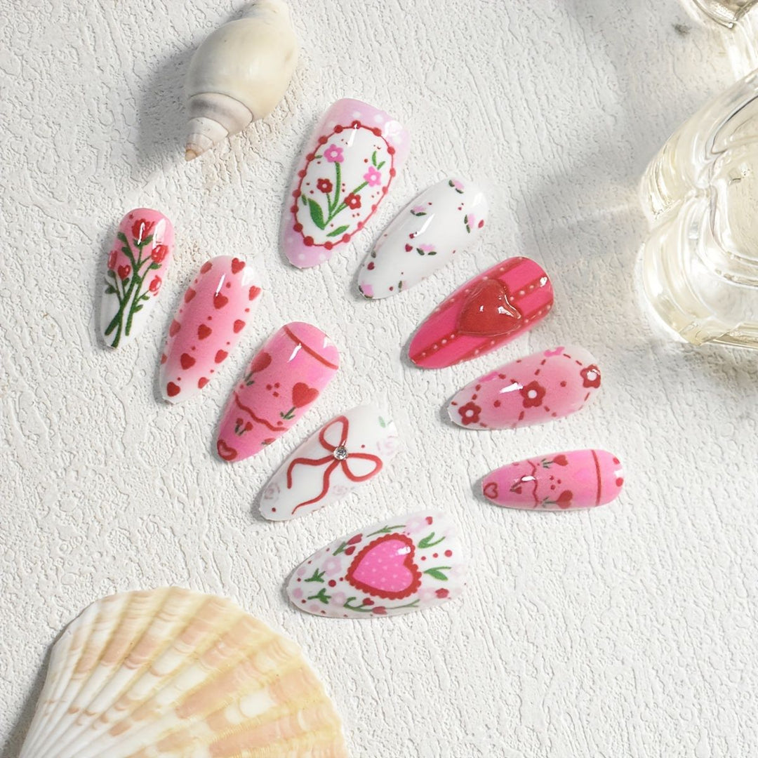 Romantic Floral Themed Press-On Nail Art Kalsten
