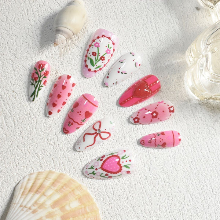 Romantic Floral Themed Press-On Nail Art Kalsten