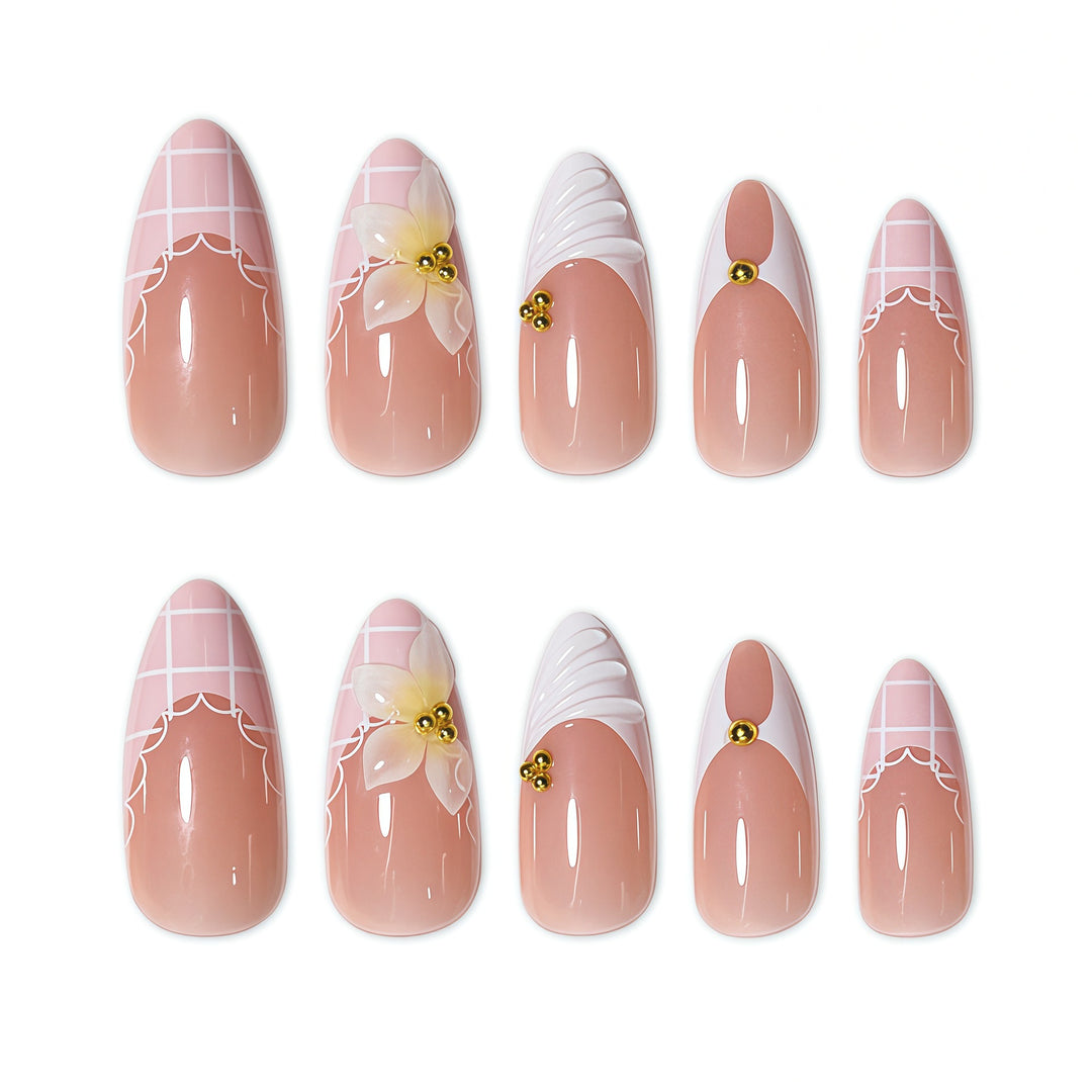 Elegant Floral Design Nail Extensions Kalsten