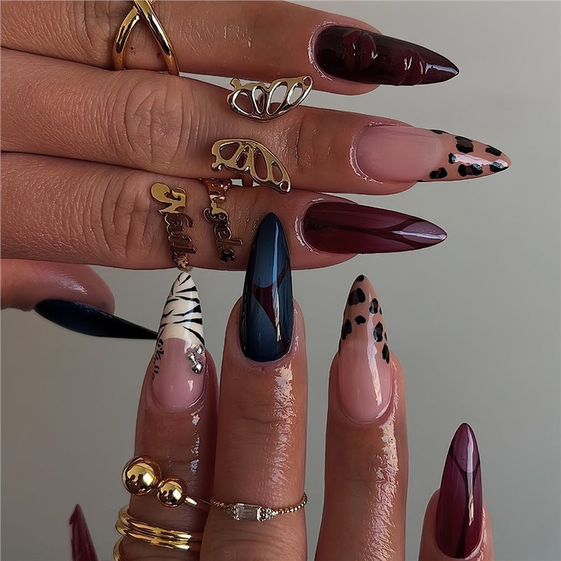 Artistic Stiletto Press-On Nail Art Set with Unique Patterns Kalsten