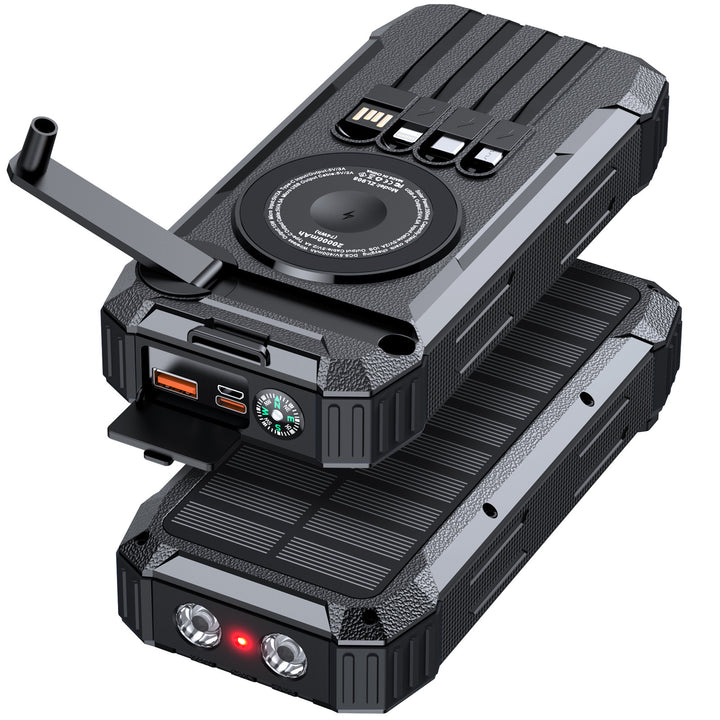 Multifunctional Solar Power Bank with LED Light and Integrated Charging Cable Kalsten