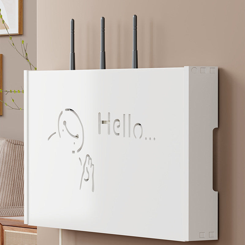 Wall-Mounted Decorative Router Cover Box with Vent Cutouts and Hidden Cable Management