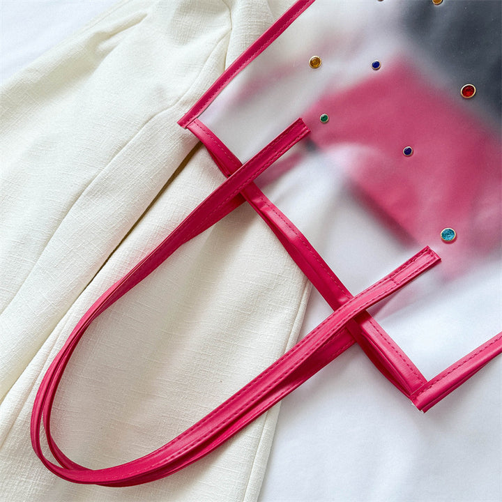 Transparent Fashion Tote Bag with Decorative Gems