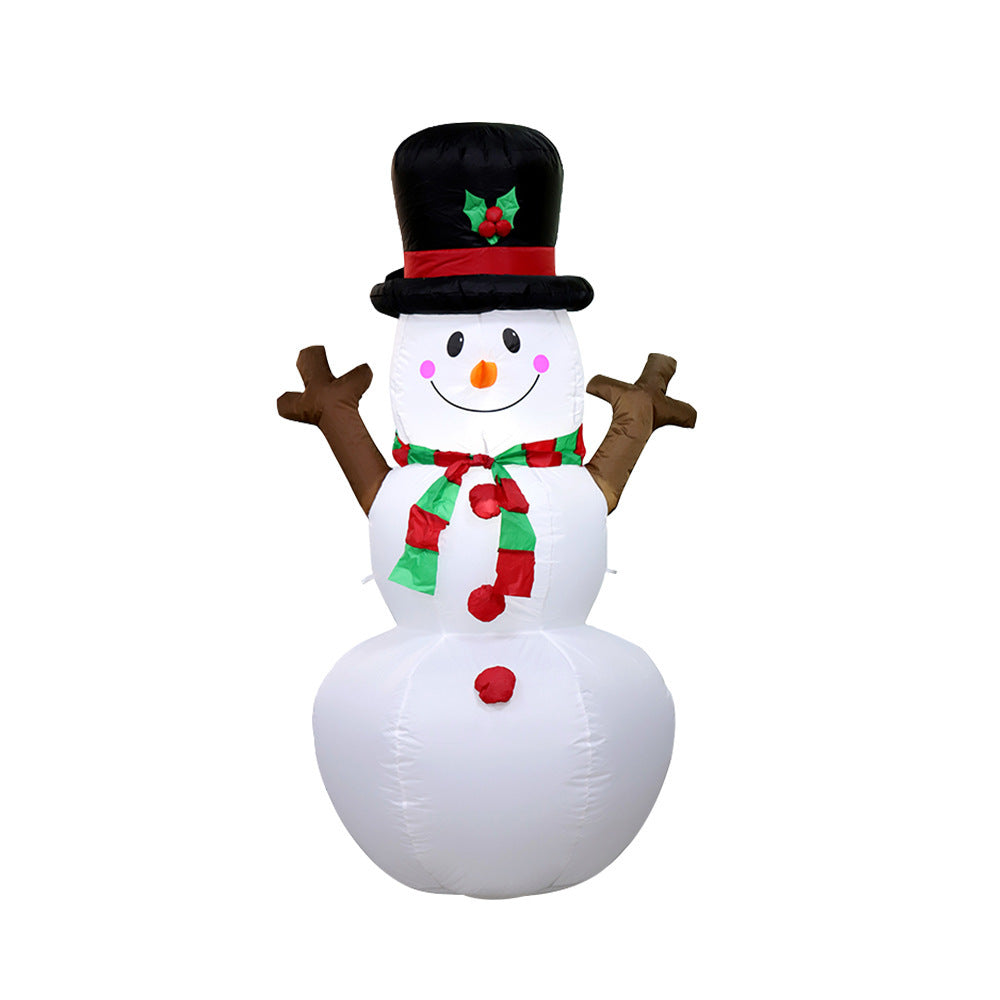 Inflatable snowman with festive decorations