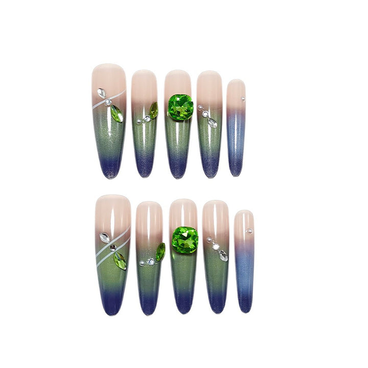 Artifical nails with elegant ombre design and sparkling accents Kalsten