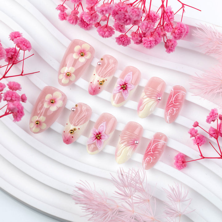 Exquisite Floral Press-On Nail Art Kalsten