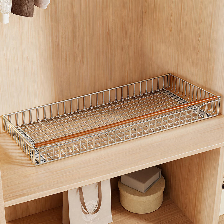 Pull-Out Sliding Closet Basket Organizer with Wooden Front