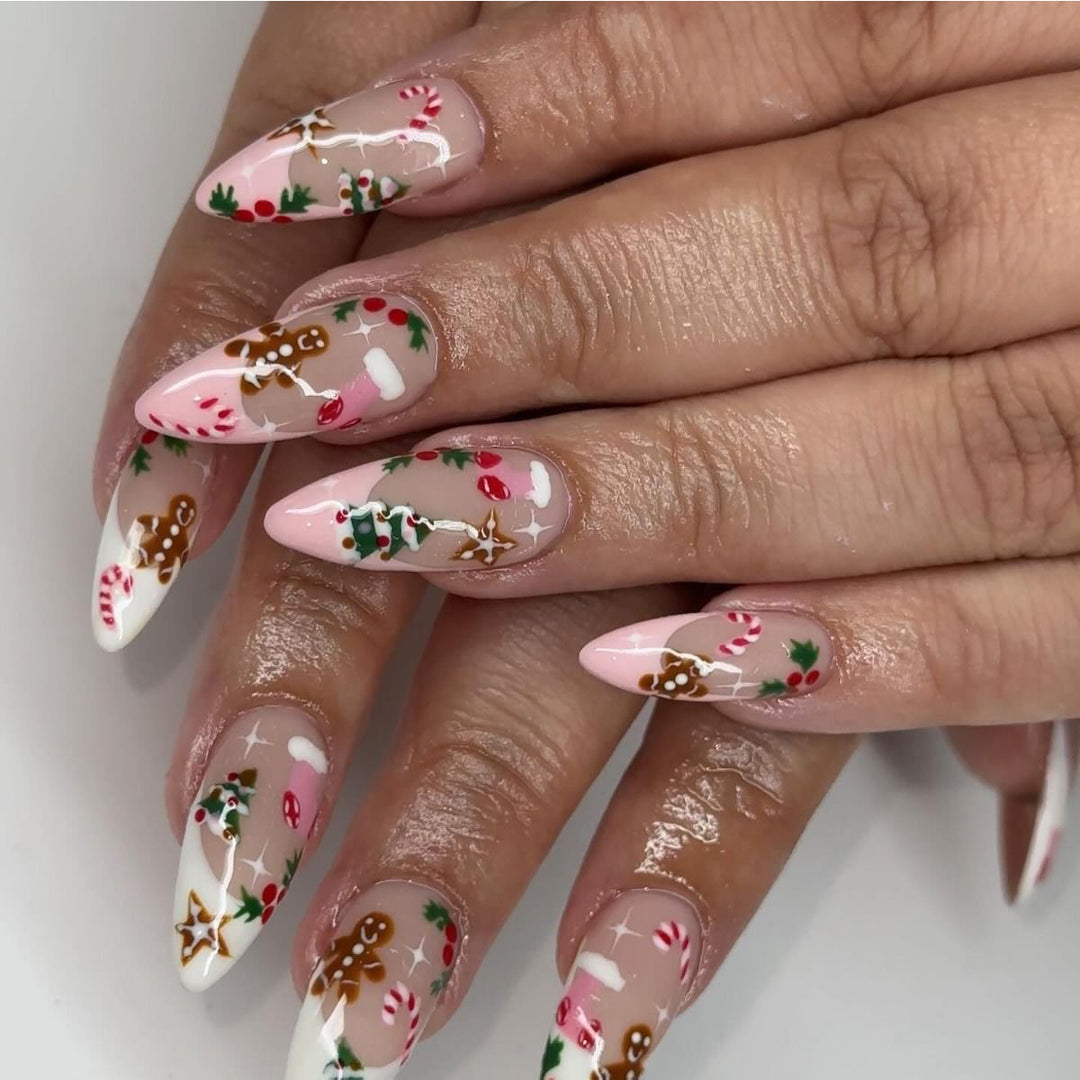Festive Gingerbread-Themed Stiletto Nail Art Kalsten