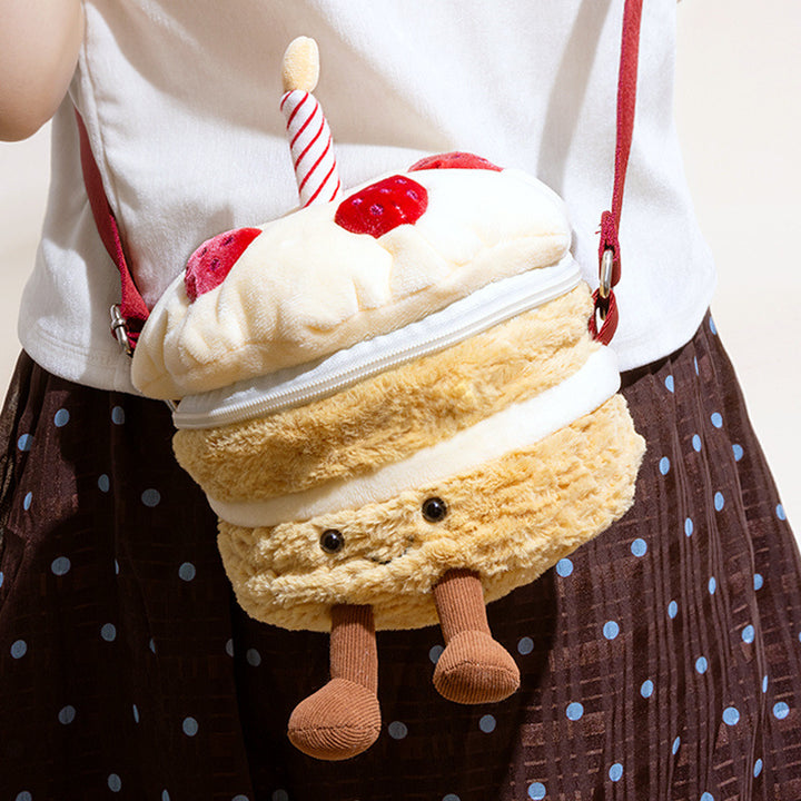 Plush Layered Cake Crossbody Bag with Strawberry Appliques & Candle Topper Kalsten