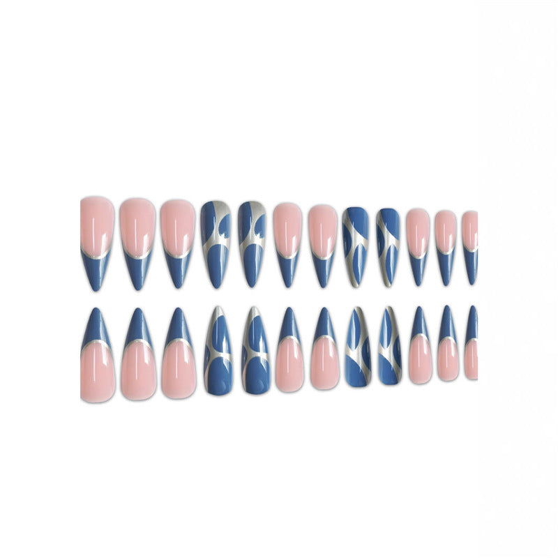 Stiletto Press-On Nail Art Extensions with Geometric Design Kalsten