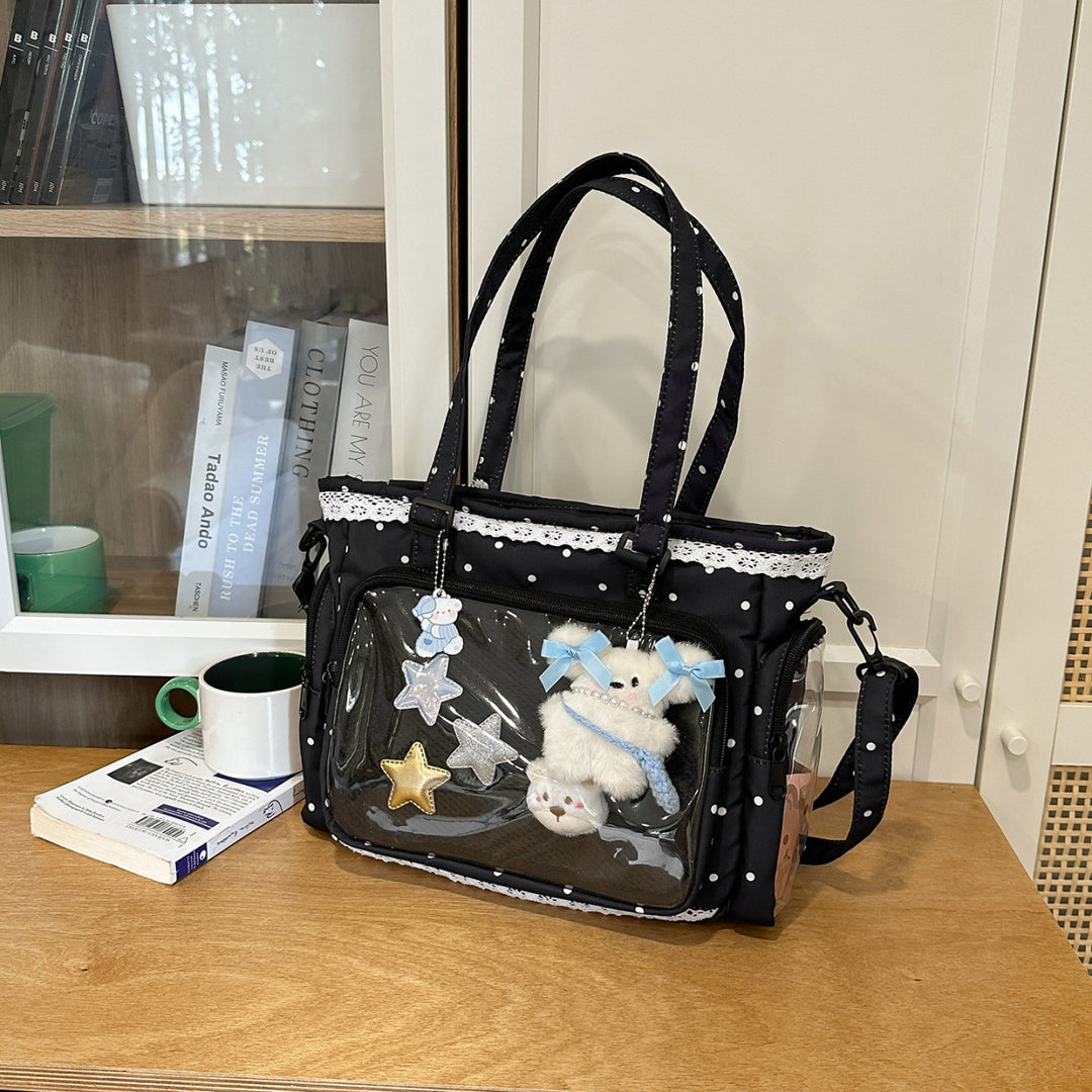 Handbag with Transparent Compartment Division and Playful Application Design Kalsten