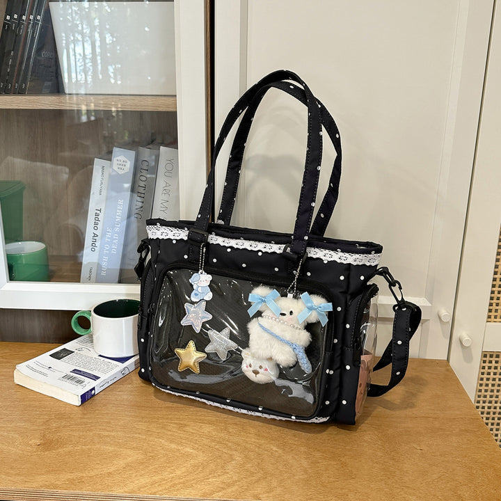 Handbag with Transparent Compartment Division and Playful Application Design Kalsten