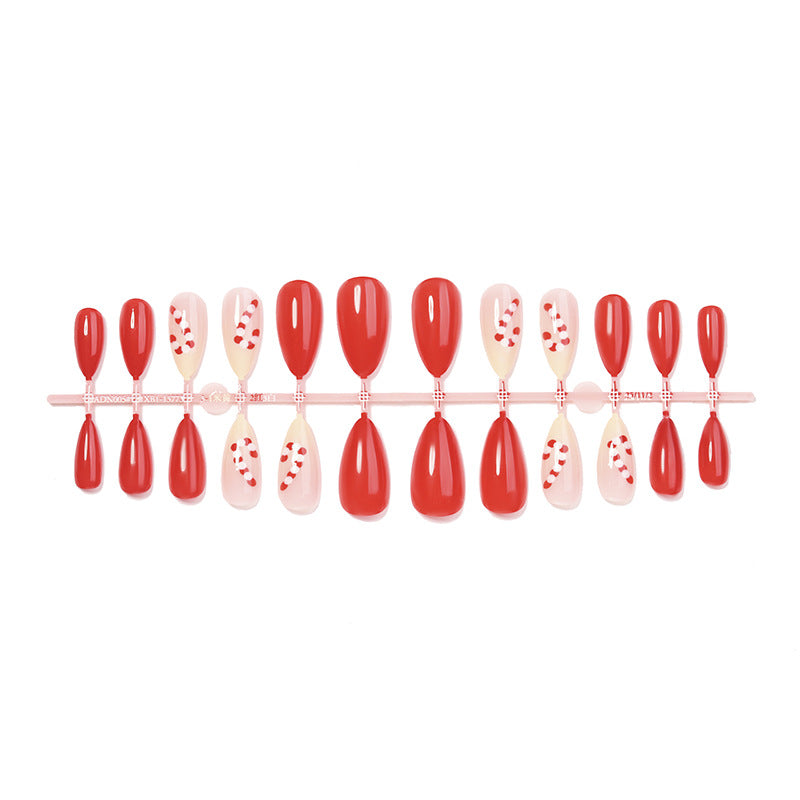 Seasonal Press-On Nail Art Set with Candy Cane and Glossy Finish Kalsten
