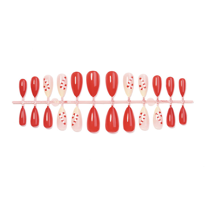 Seasonal Press-On Nail Art Set with Candy Cane and Glossy Finish Kalsten