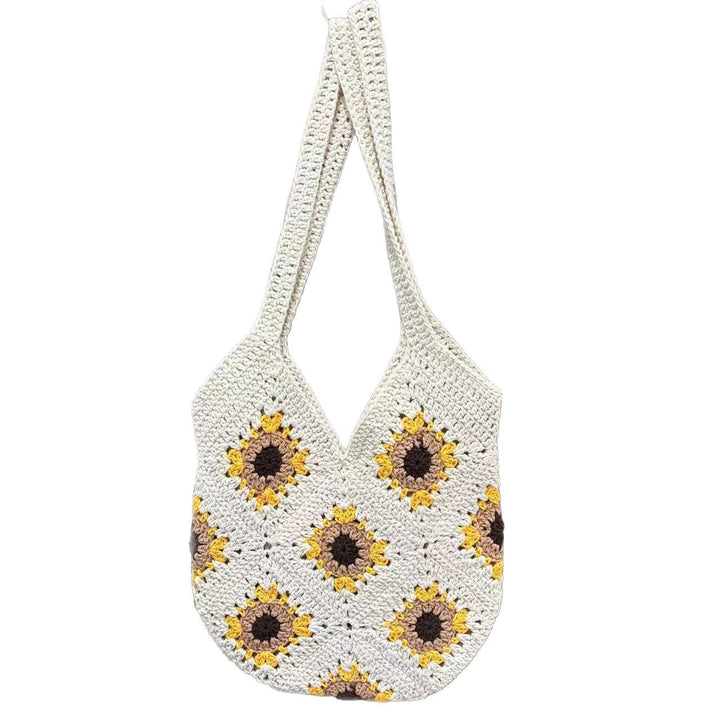 Hand-knotted shoulder bag with sunflower motif Kalsten